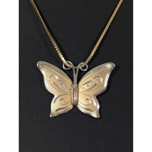 VTG Gorham Sterling Vermeil Butterfly Necklace Two Tone 925 18"